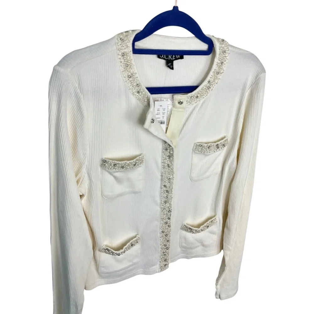 J. Crew Vintage Rib Lady‎ Jacket with Jewel Trim NWT